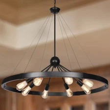 Wagon Wheel Chandelier 8-Light 38" Diameter Industrial Rustic Lighting New