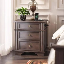 VINGLI 24" W Nightstand with Charging Station, Wood Nightstand