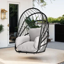 Hanging Egg Chair Patio Wicker Rattan Egg Shaped Swing Chair Outdoor Backyard