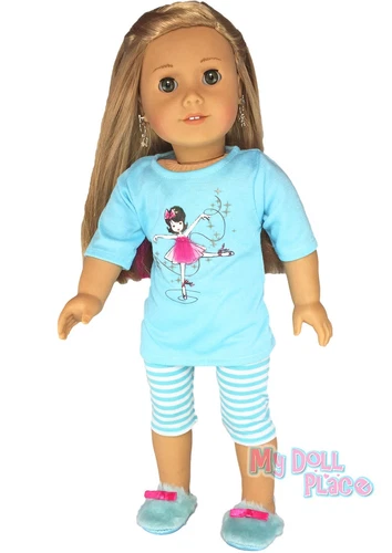 Ballerina Pajamas +Slippers Aqua Dance PJs fit 18" American Girl Doll Clothes