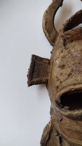 AFRICAN SENUFO BRASS Bronze MASK IVORY COAST HORNS Patina VGC - Picture 13 of 23