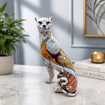 Gepard Golden Art Statue Ornament Bohemian Resin Leopard Figur Geschenk 25 cm