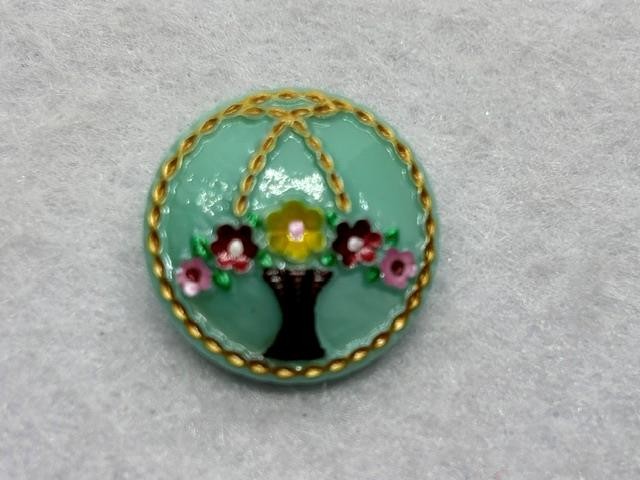 BEAUTIFUL VINTAGE BOHEMIAN CZECH GLASS BASKET FLOWERS BUTTON Lacy Gold Edging