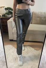 NWT NIC ZOE Metallic Faux Leather Straight Pants Bronze Vegan Size 27 Mid Rise