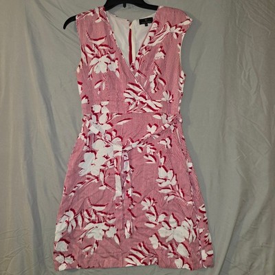 Trent Nathan Dress Size 8 Womens Red White Striped Floral Sleeveless V-Neck Belt