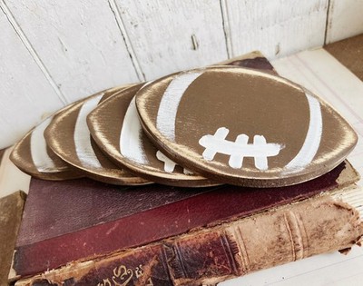Set of 4 Wood Football Coasters Gift for Him Sports Fan Gift Dad Gift Idea