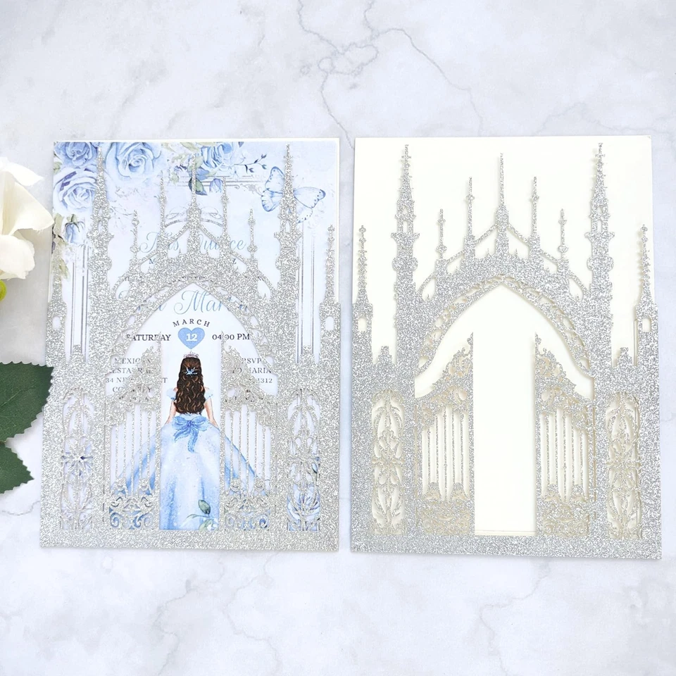 20 PIEZAS Glitter Gate Bolsillo Invitaciones con Sobres,Invitaciones a Quinceañera,S... Foto 4 de 4