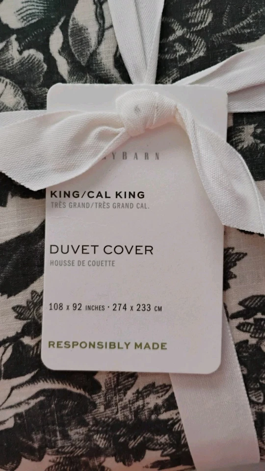 Pottery Barn Sorrel Toile Duvet Cover Charcoal King/C King Cottagecore NEW  - Image 2 of 4