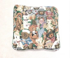 Vintage Teddy Bear Tapestry Throw Pillow 16"x16" Stuffed Cushion Whimsical 