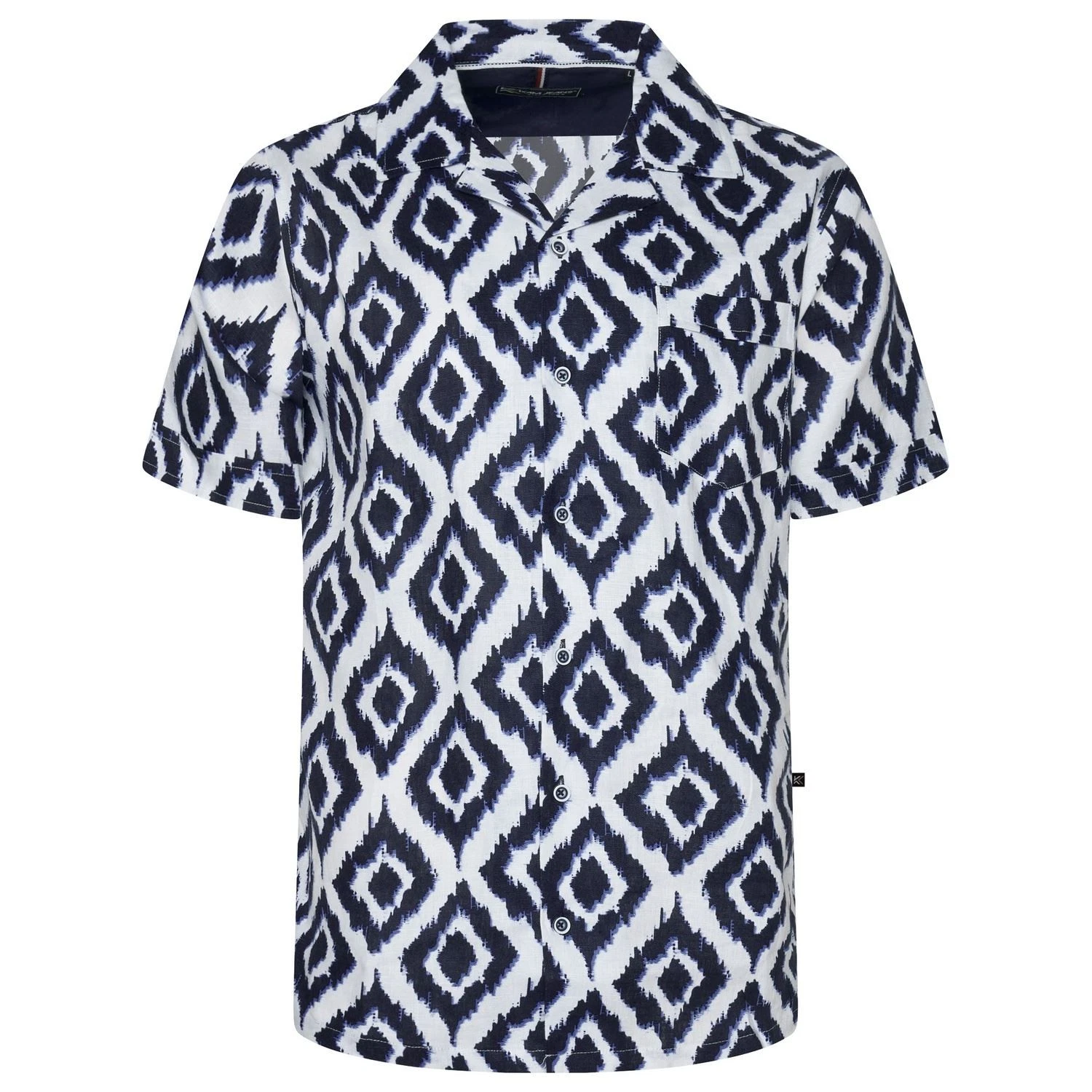 KAM Short Sleeve Geo Print Hawaiin Shirt For Men in Navy, 2XL-8XL