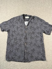 Two Palms Made in Hawaii Vintage Hawaiian Shirt Size Medium Black And Grey