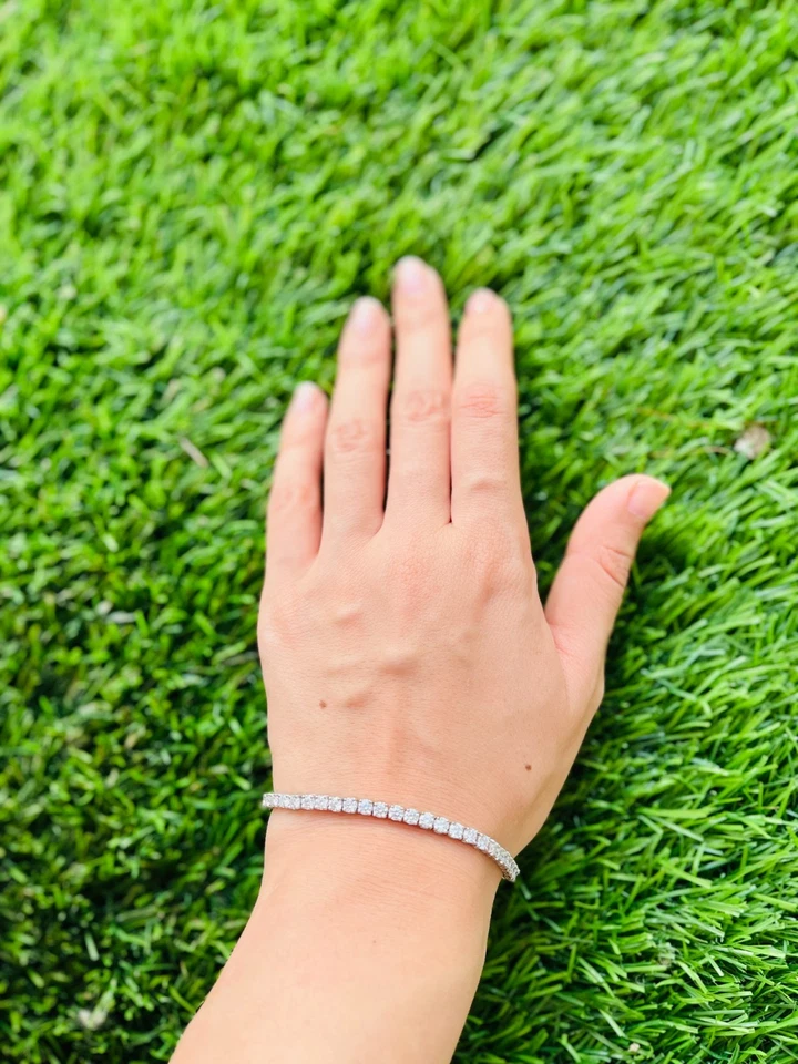 Brazalete de tenis/eslabones de diamantes naturales redondos de 3,50 quilates de oro blanco macizo de 14 k de 7,5"" Foto 2 de 4