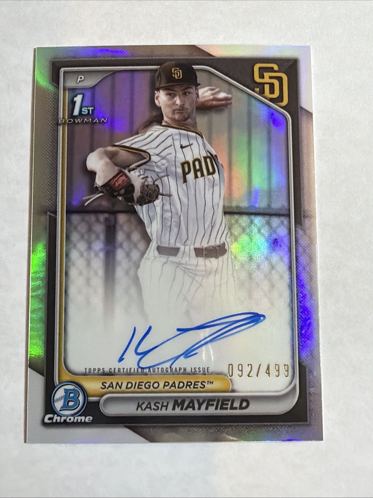 2024 1st Bowman Draft Chrome Refractor Kash Mayfield Auto 92/499 RC SP Padres