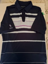 Nike Golf Falcon Ridge Mens Large Stretch Polo Shirt Blue Stripe Dri-Fit