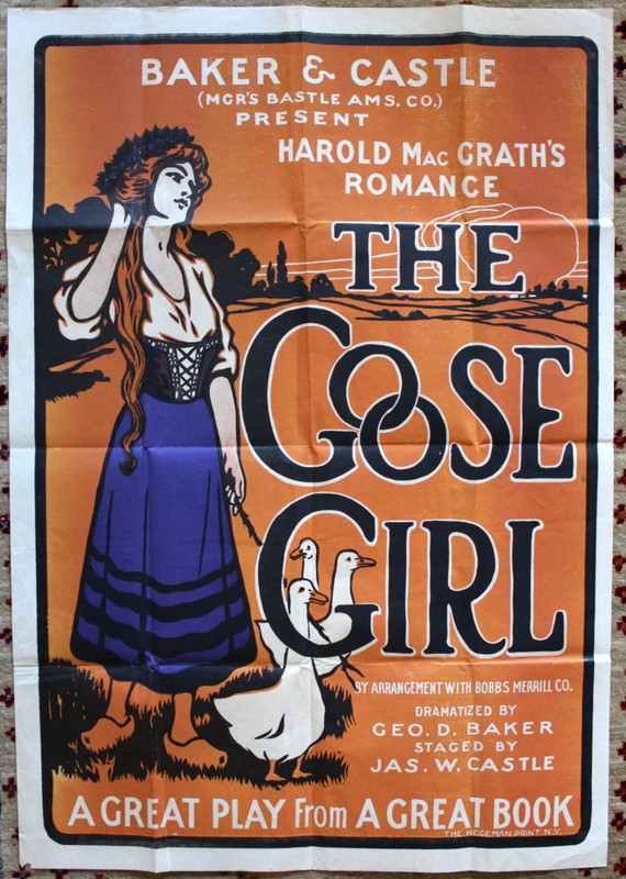 THE GOOSE GIRL-Original Pre-1930 Theatrical Poster, Lovely Image! Great Shape.