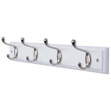 DOKEHOM 4-Satin Nickel Hooks on White Wooden Board Wall Mounted Coat Hook Rack H