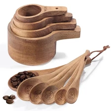 10-Piece Measuring Cups and Measuring Spoons Set, Handcrafted Acacia Wooden M...