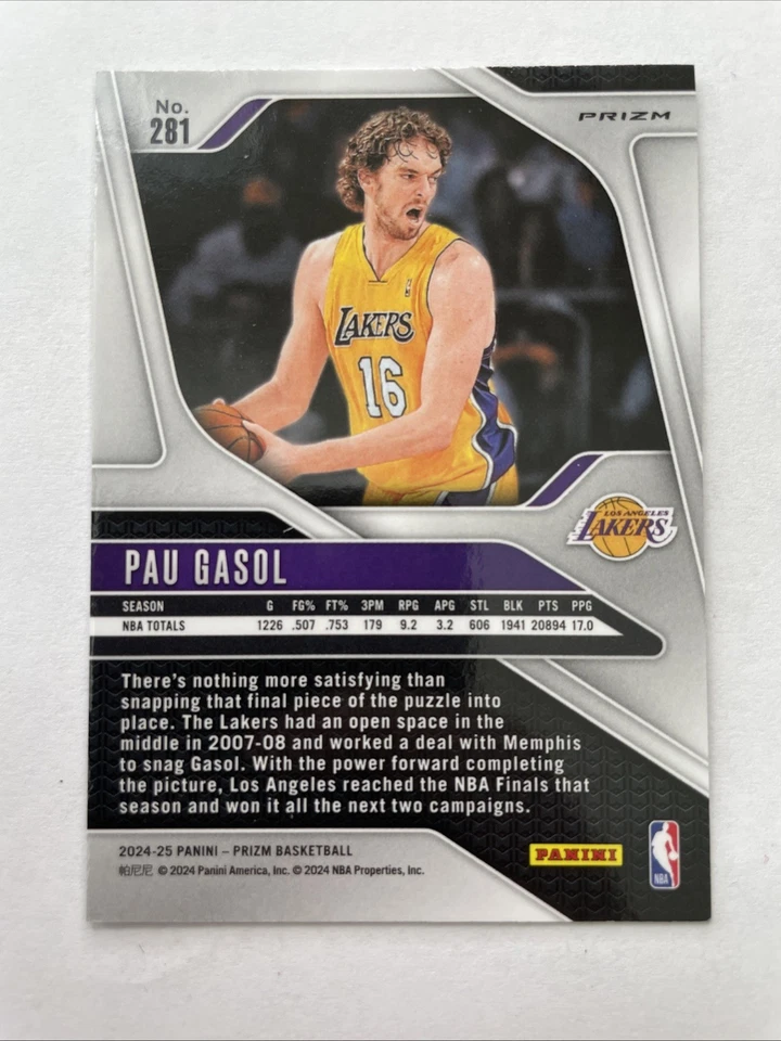 PAU GASOL 2024-25 PANINI PRIZM LEGENDS PIEL DE SERPIENTE LAKERS SSP #281 Foto 2 de 2