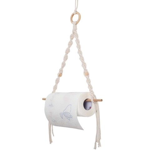Handmade Paper Towel Holder Boho Paper Towel Holder Cotton Rope Macrame Toile...