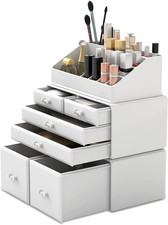 Elegant 3-Piece Makeup Organizer with 6 Drawers for Stylish Storage - White
