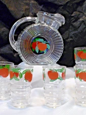 Midcentury Disc Tomato Juice Set--Pitcher and 6 glasses