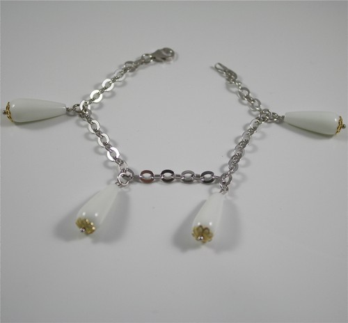 Silber Armband 925 Rhodium Und Vergoldet Gelb, Achat Weiß Fallen