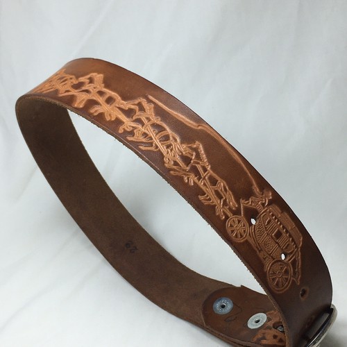 Boys Childs Western Leather Tooled Belt Size 22 Team of Horses & Stagecoach - Picture 14 of 18
