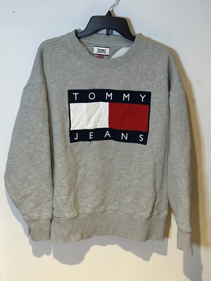 VTG 90s Tommy Hilfiger Sweatshirt Flag Spell Out Signature Jeans Sport  Lotus XL | eBay