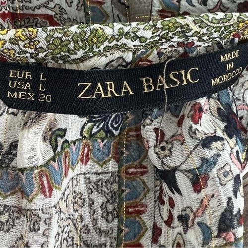 Zara Off The Shoulder Semi sheer Peasant Patchwork Paisley Pattern Blouse Sz L - Picture 7 of 11