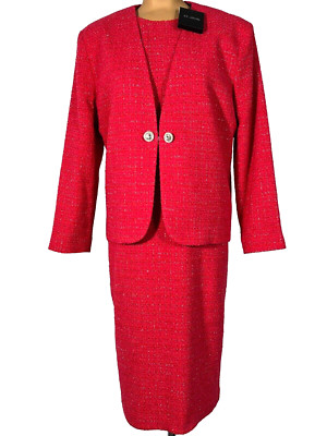 NWT ST. JOHN Knits Red Pink Lurex Tweed Jacket Blazer Dress Suit sz 14 $2690