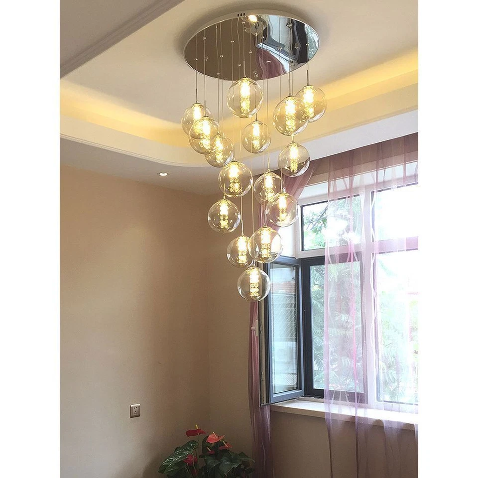 Candelabro de vidro cristal escada lustre loft apartamento sala de estar abajur pingente - Imagem 2 de 4