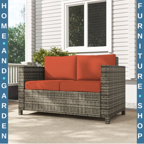 2 Seater Rattan Garden Sofa w/ Cushions & Armrests Outdoor Wicker Loveseat Patio - Picture 3 of 15