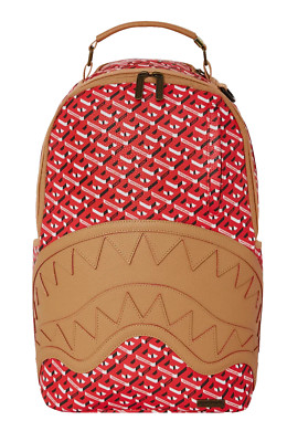Sprayground Shark In Paris 3D Logo Red Backpack Laptop School Monogram Books Bag