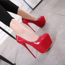 Damen Lackleder Stilettoabsatz Plateau Slip On Sandalen Schuhe Nachtclub Pumps 