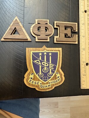 Delta Phi Epsilon Double Raised Wood Letters (1.5'') and Crest (3.5'') Combo