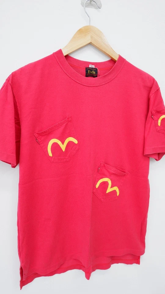 Camiseta Evis Evisu Vintage Etiqueta Años 90 Bolsillos Rojo 40 RARA Foto 3 de 4