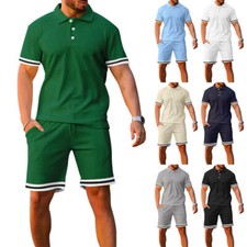 Mens Summer 2-Piece Set Outfit Shirts And Shorts Set T Shirt Trendy Tracksuits