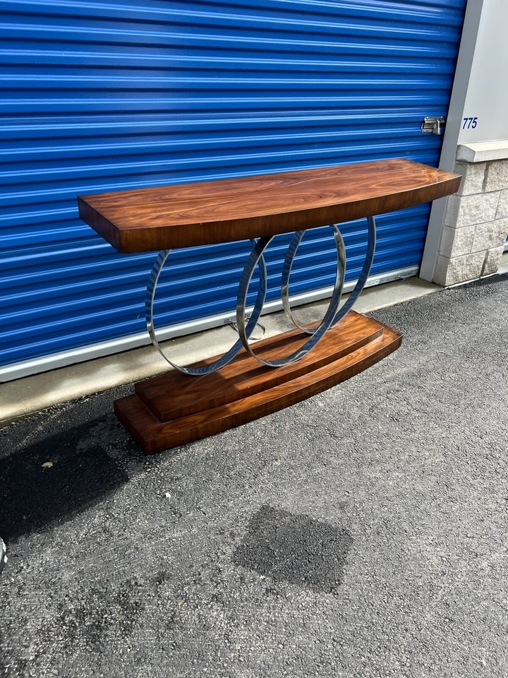 Mid-Century Rosewood and Chrome Rings Console Table By john Richard Mcm Heavy - Image 2 of 4