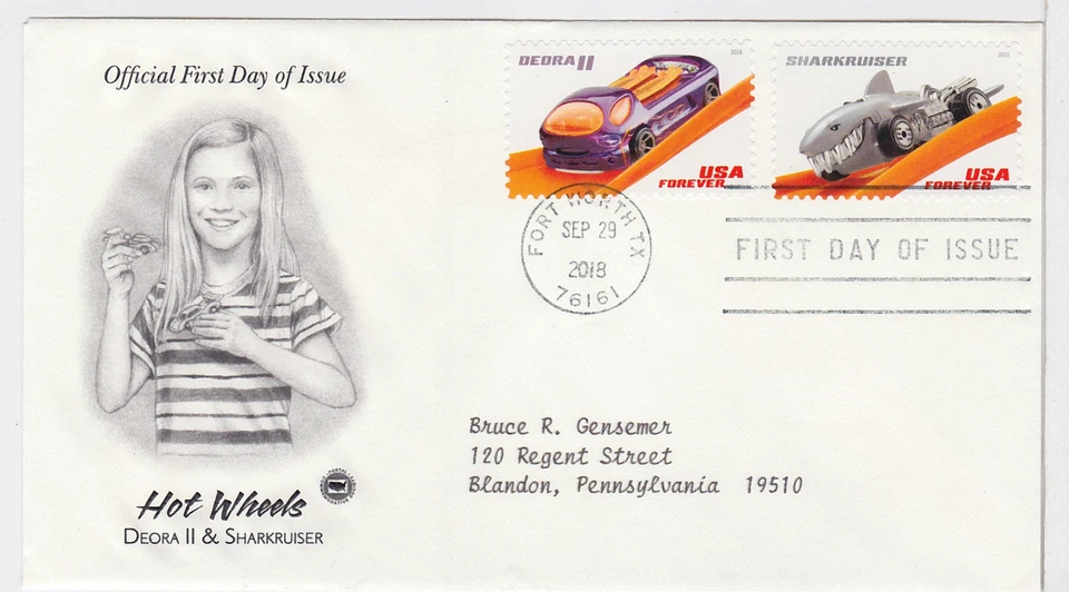 TurtlesTradingPost- Hot Wheels Cars 2018 FDC #5321-30 Artcraft Variety Set of 5 - Image 4 of 4