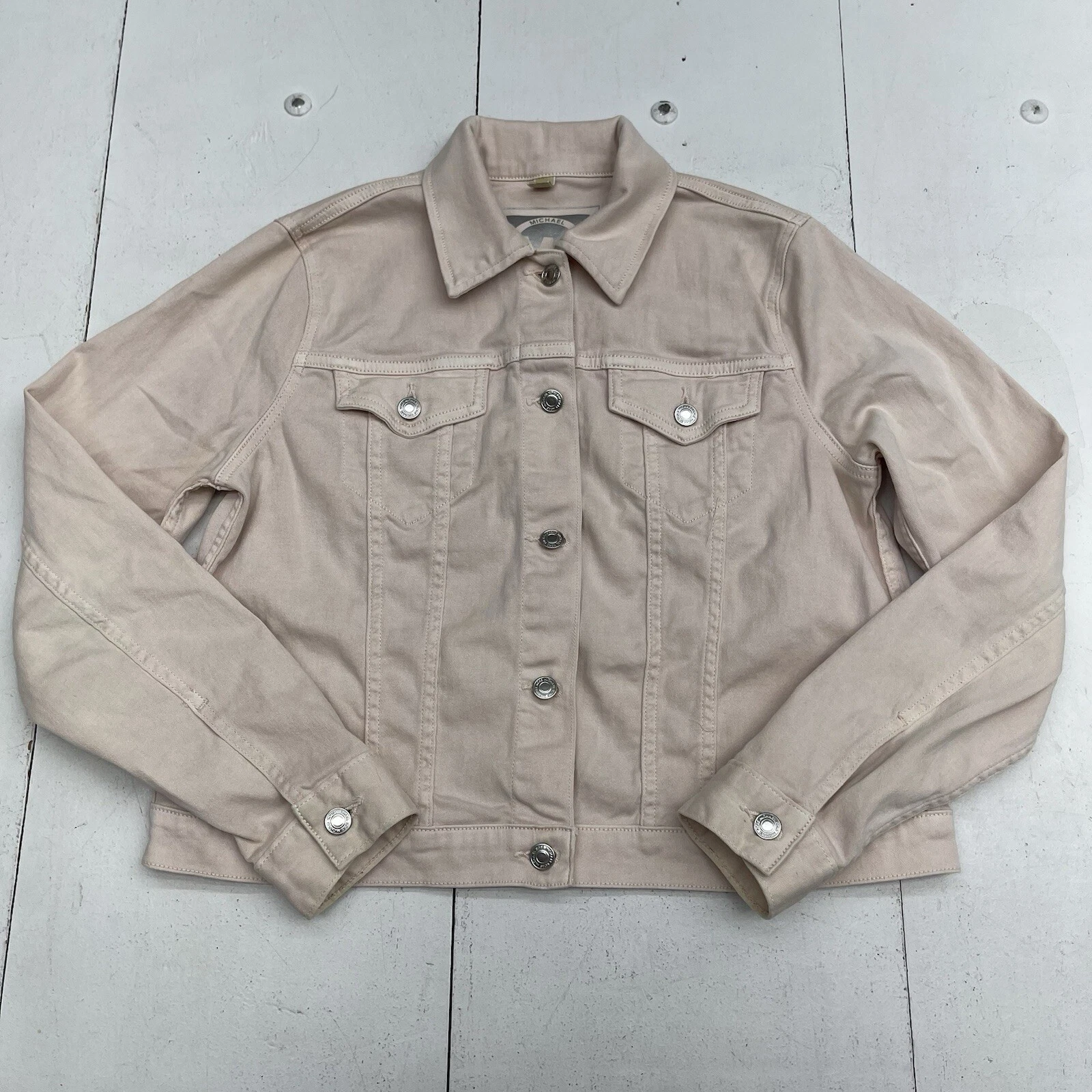 Giacca denim donna Michael Kors rosa chiaro misto cotone con bottoni taglia large