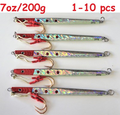 1-10 pcs Speed jigs 7oz /200g Red Silver Vertical Knife Butterfly Saltwate Lures