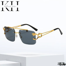Mens Sunglasses Hip Hop Quavo Migos Rimless Clear Gold SQUARE Frame Diamond Cut