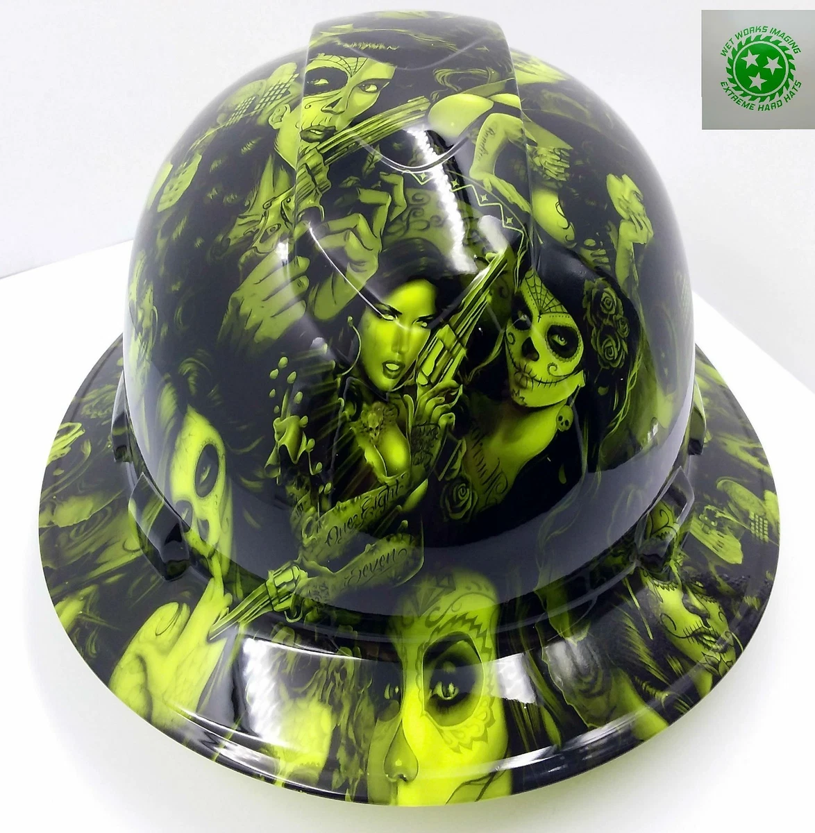 FULL BRIM Hard Hat custom hydro dipped NEW GREEN TATTOO BABES BANDITO