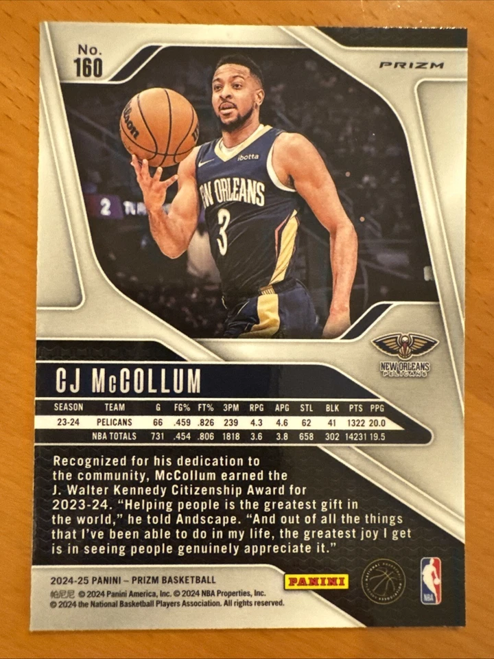 Baloncesto Panini Prizm 2024-25 CJ MCCOLLUM #160 rojo rubí onda Prizm Pelicans Foto 2 de 2