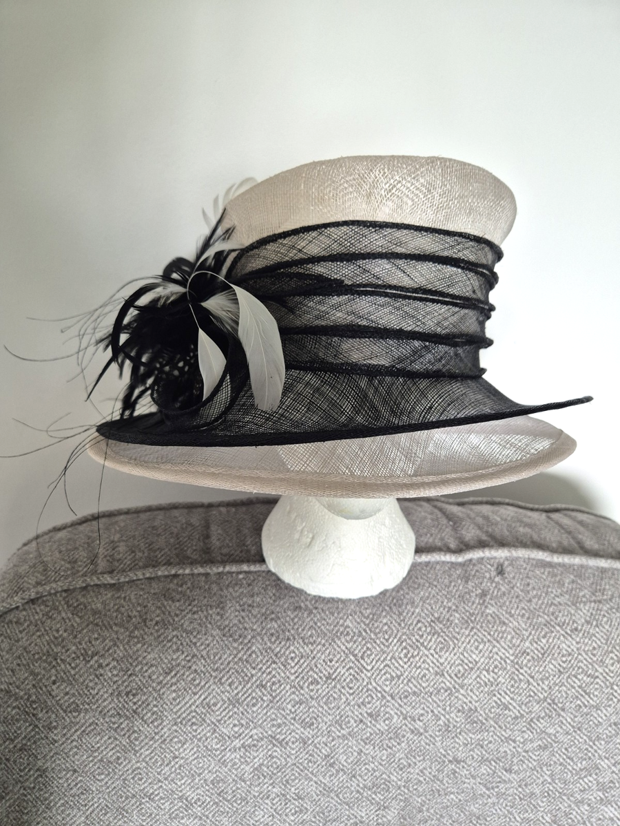 Victoria Ann millinery stunning wedding black cream feathers UK