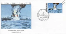 1941 WWII Sinking of USS REUBEN JAMES (DD-245) Destroyer Warship Stamp FDC