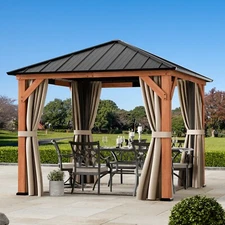 Outdoor 10'x10' Wood Gazebo Galvanized Steel Roof - Hardtop Gazebo Cedar Frame