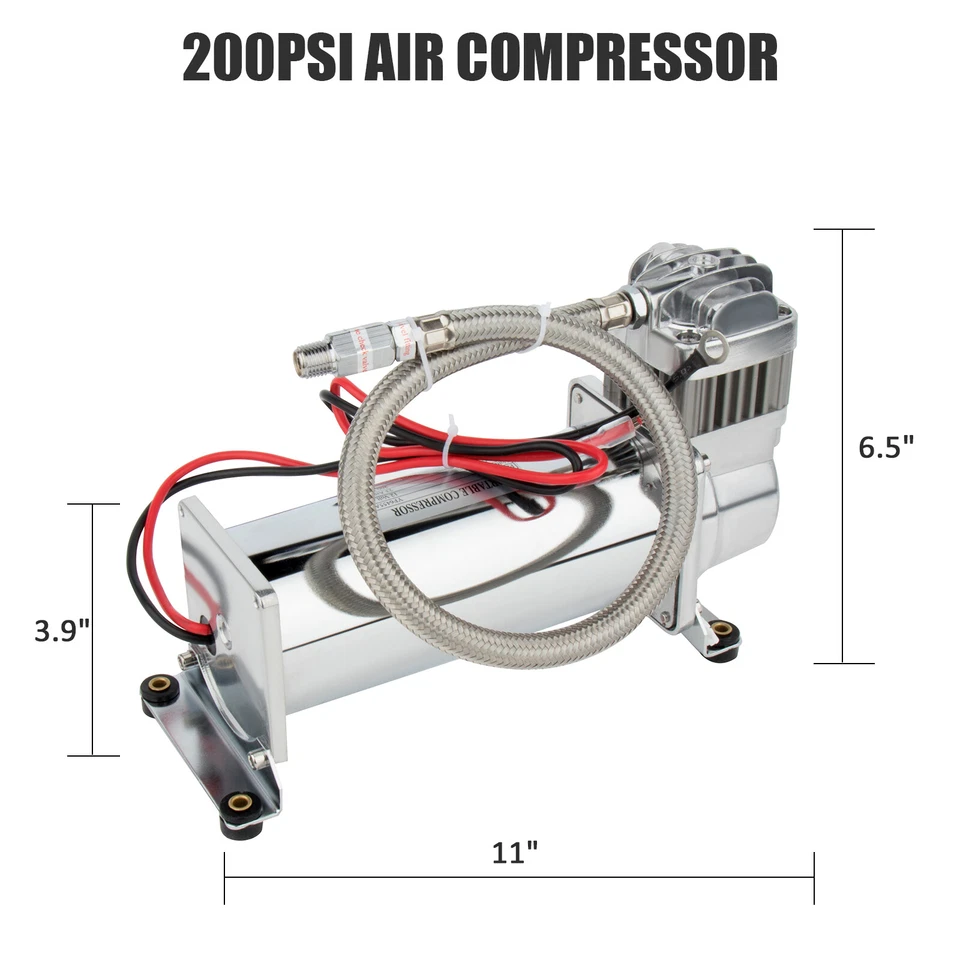 Tanque de Aire 3 GAL Y Compresor 200 psi Para Tren Bocina Coche Sistema Kit 12V Foto 4 de 4