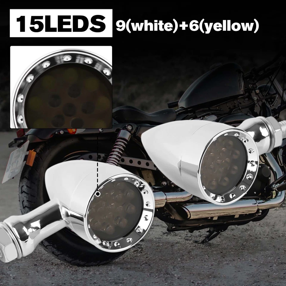 For Yamaha V Star 650 950 1100 Chrome Motorcycle LED Blinker Turn Signals Light - Image 4 of 4