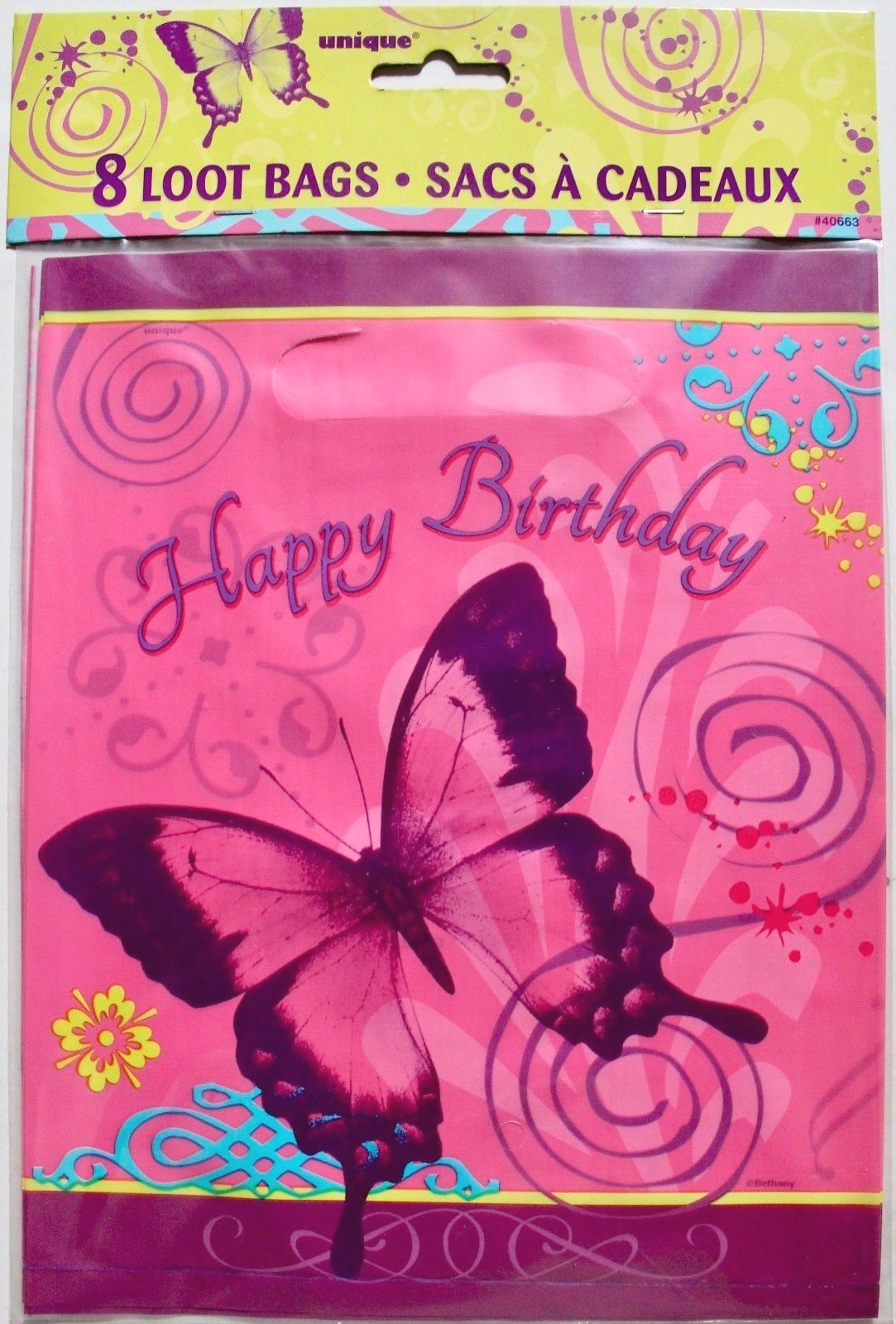 Loot party bags, butterfly design, 8 pack, Birthday party, pink, celebration new